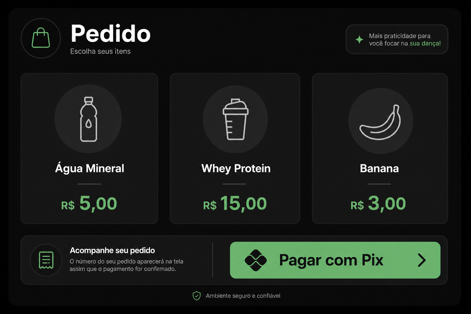 Cliente no totem: catálogo, carrinho e Pix